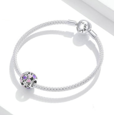 Silver Charm Drop Oil Purple Love Hollow 925 Silver Beads Valentine's Day Gift