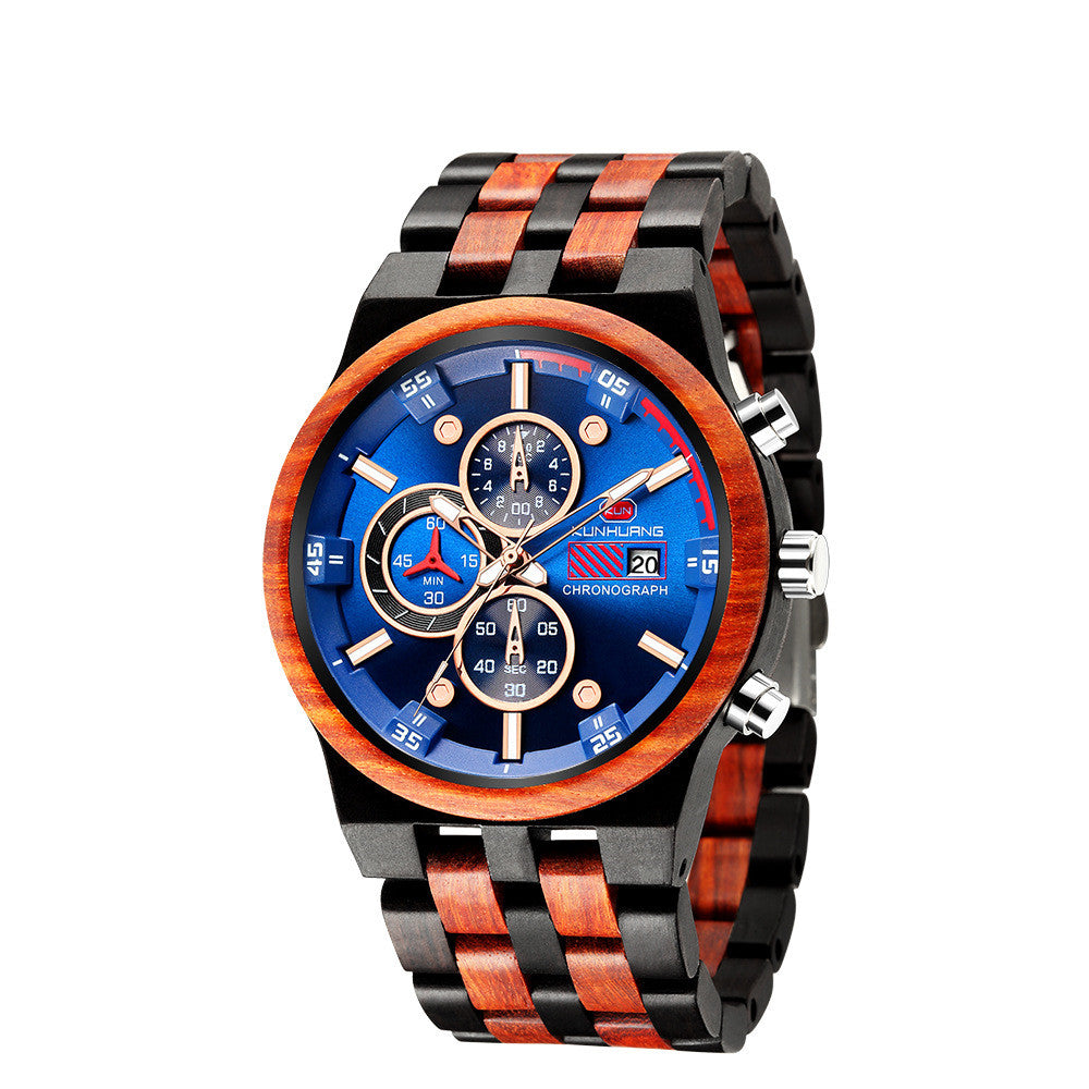 Luminous Sports Multifunctional Quartz Wood Watch