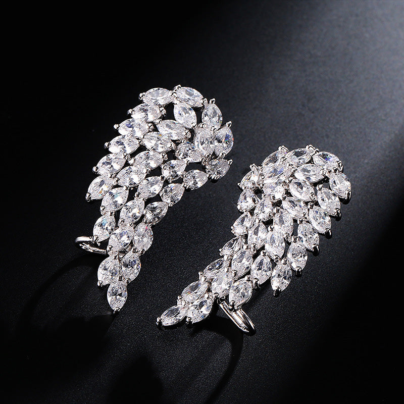 Brilliant Cubic Zirconia Angel Wings Stud Earrings For Women Girls Fashion White Gold Color Wedding Jewelry