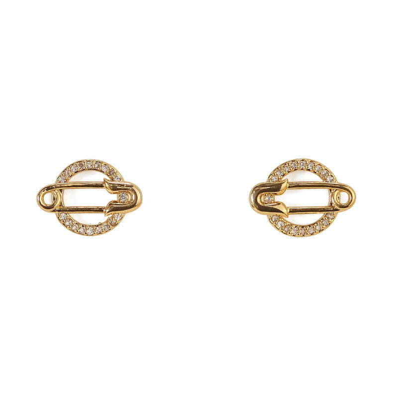 Vintage Diamond-Studded Paperclip Pin Round Earrings