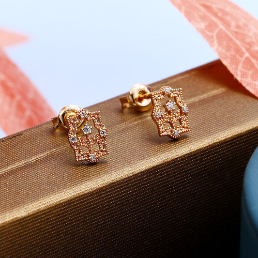 EuropeanStyle Retro Flowers And Zircon Rose Gold Earrings