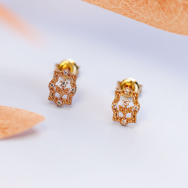 EuropeanStyle Retro Flowers And Zircon Rose Gold Earrings