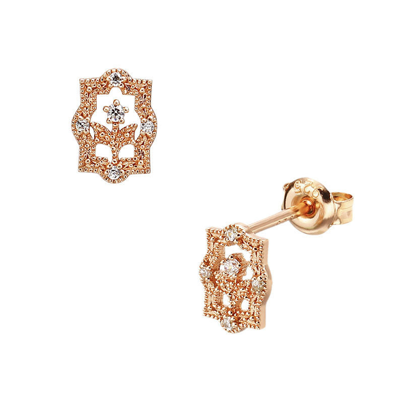 EuropeanStyle Retro Flowers And Zircon Rose Gold Earrings