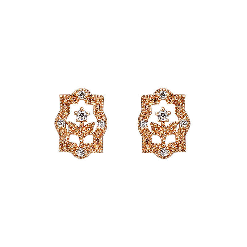 EuropeanStyle Retro Flowers And Zircon Rose Gold Earrings