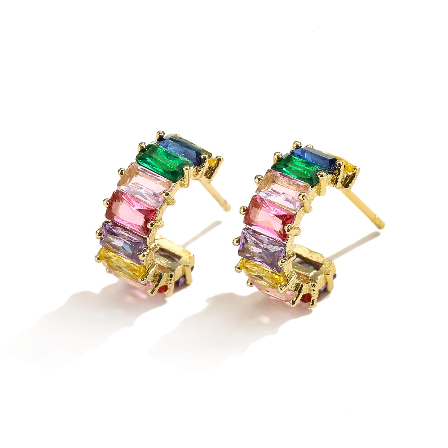 Multicolor C-Shape Gold Plated Earrings