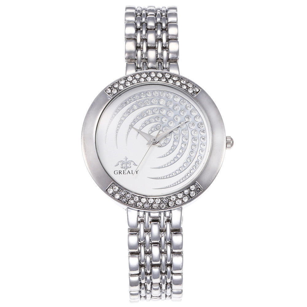 Full Diamond Fashion Alloy Set Creative Dial Steel Band Casual Wrist Watch