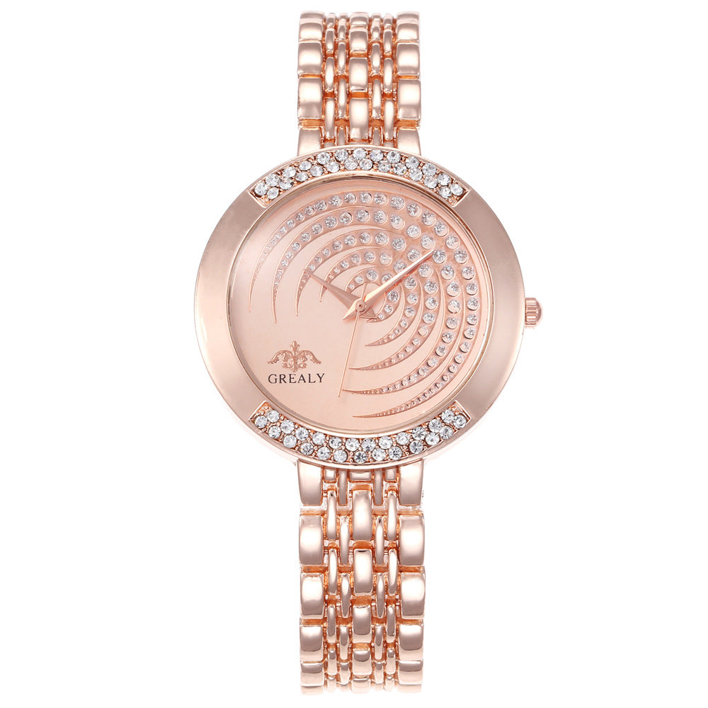 Full Diamond Fashion Alloy Set Creative Dial Steel Band Casual Wrist Watch