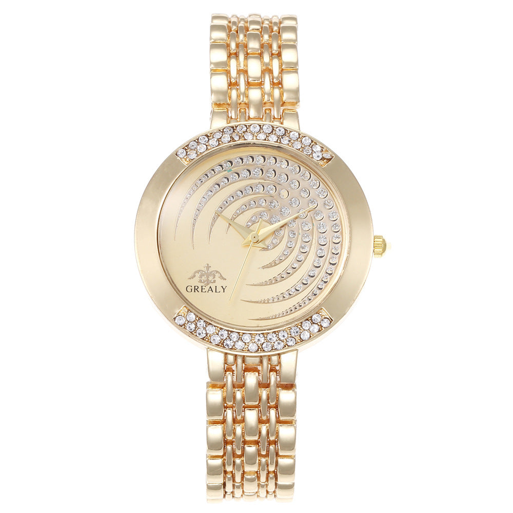 Full Diamond Fashion Alloy Set Creative Dial Steel Band Casual Wrist Watch