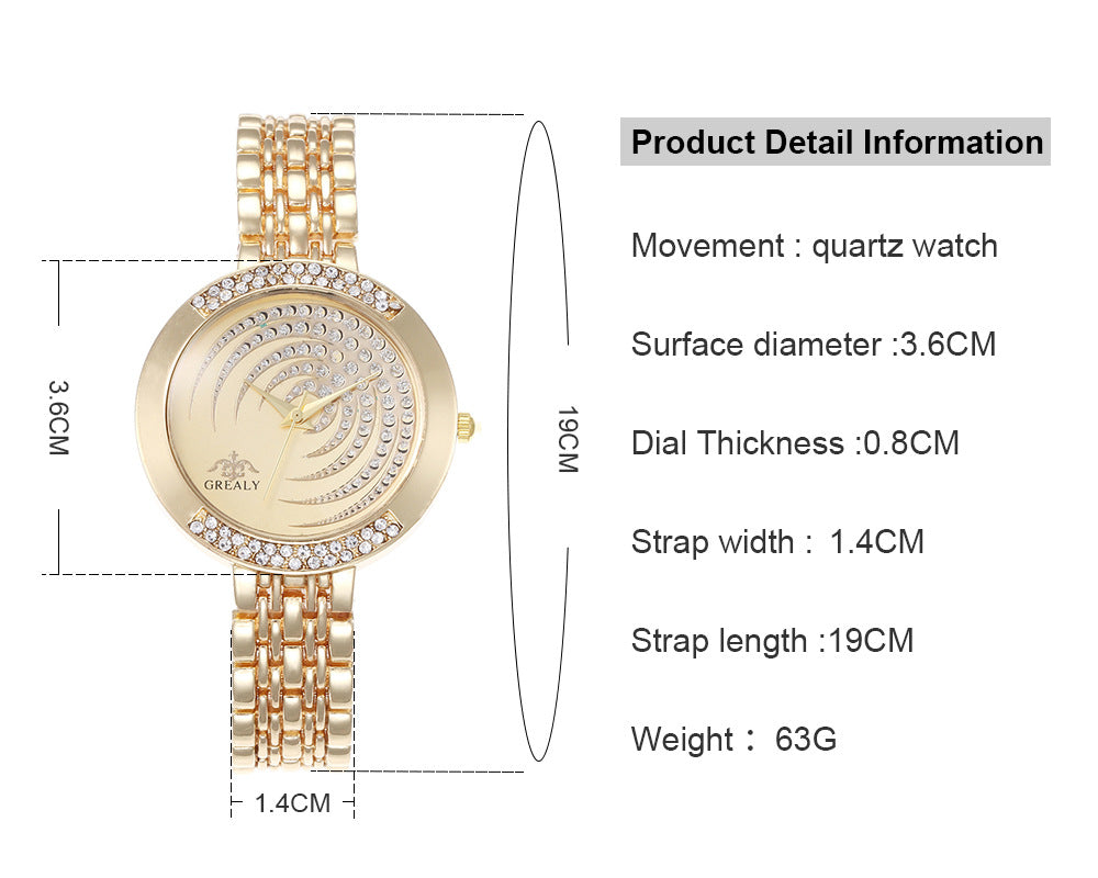 Full Diamond Fashion Alloy Set Creative Dial Steel Band Casual Wrist Watch