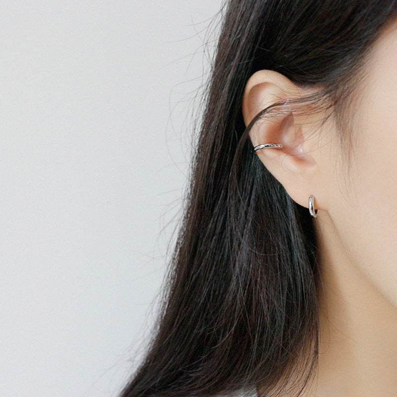 Sterling Silver Earrings INS Minimalist Geometric Ring Female Ear Buckle Ear Ring