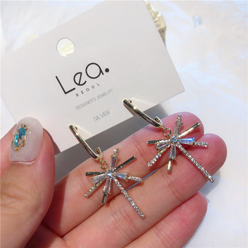 Firework Tassel Silver Needle Personality Zircon Earrings