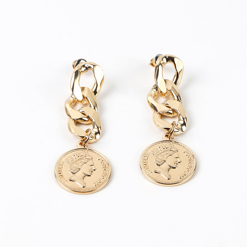 Golden Coin Chain Dangle Earrings