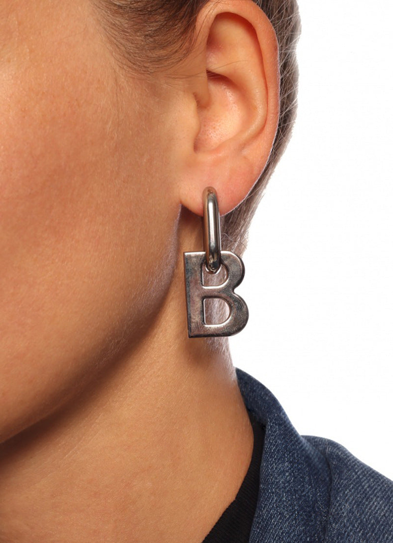 Frosty French B Letter Earrings