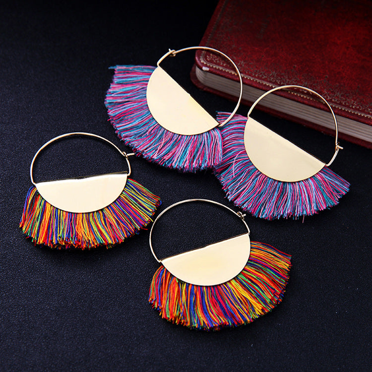 Ethnic Style Circle Handmade Creative Tassel Earrings