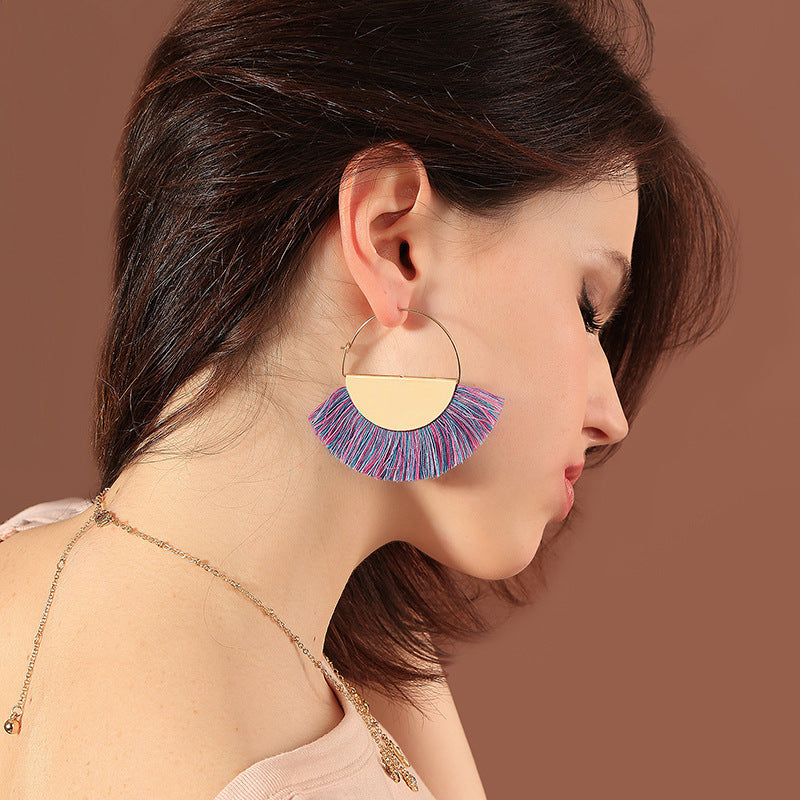 Ethnic Style Circle Handmade Creative Tassel Earrings