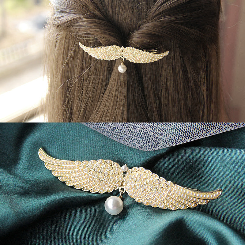 Full Diamond Delicate Hairpin Angel Wings Alloy Top Clip Elegant Lady Head Half-tie Hair Duckbill Clip Korean Hair Accessories