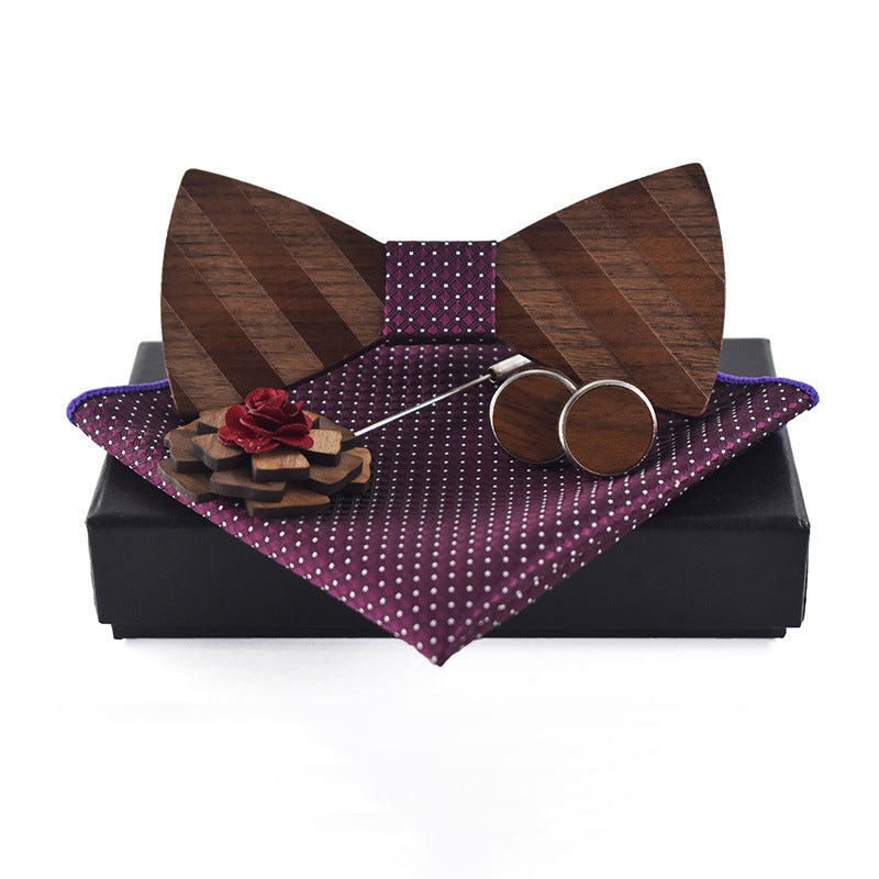 Bow Tie Set Square Scarf Cufflinks Brooch Set