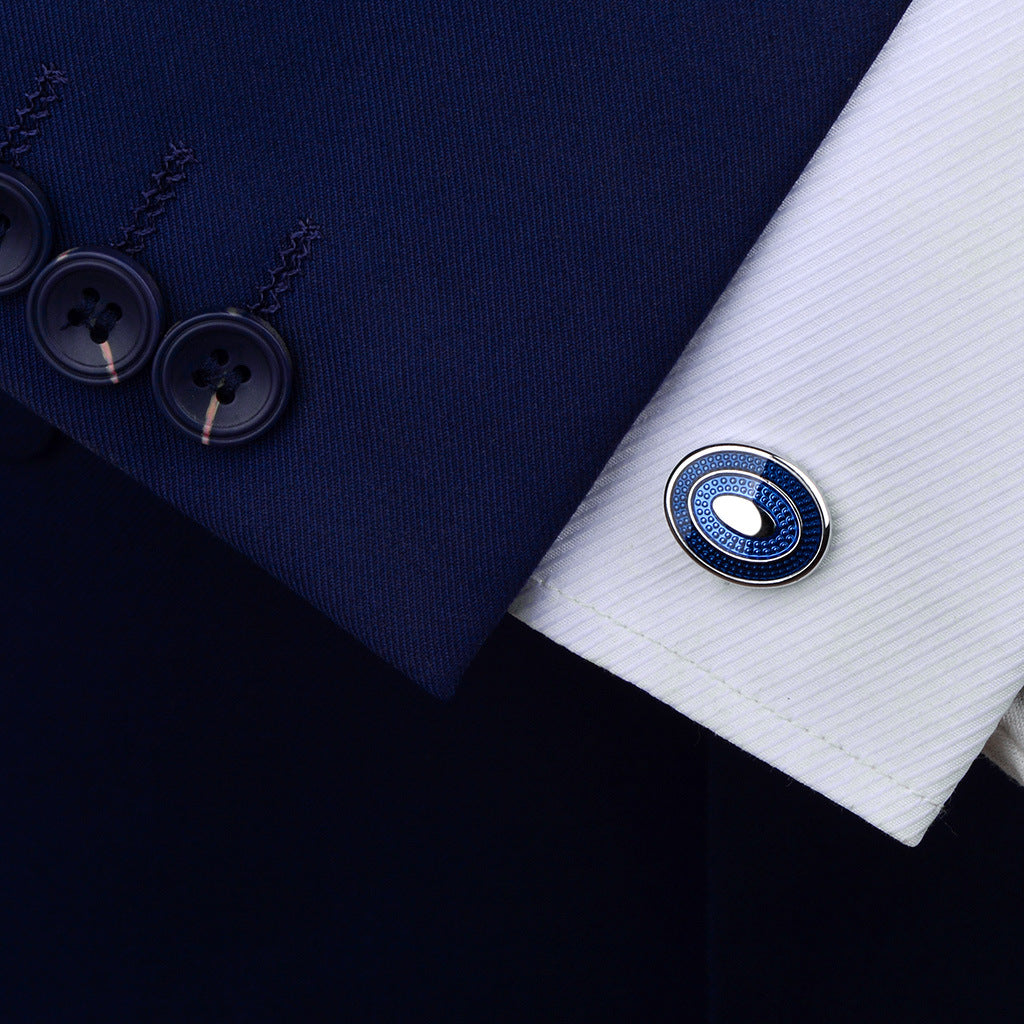 French Shirt Cufflinks Oval Blue Oil Drip Business Cufflinks