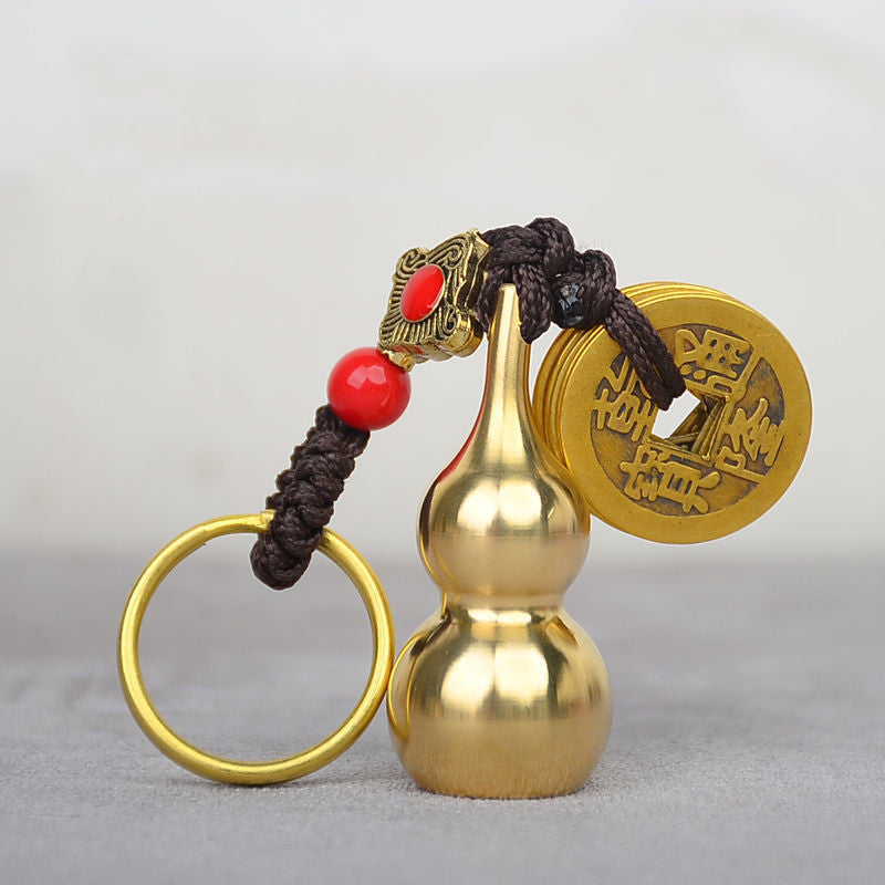 Brass Five Emperor Money Gourd Keychain Pendant