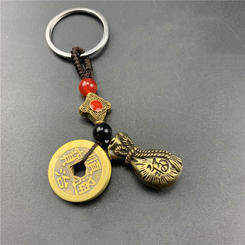 Brass Five Emperor Money Gourd Keychain Pendant