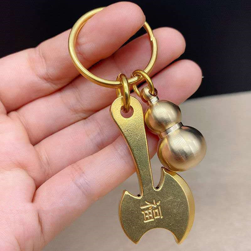 Brass Five Emperor Money Gourd Keychain Pendant