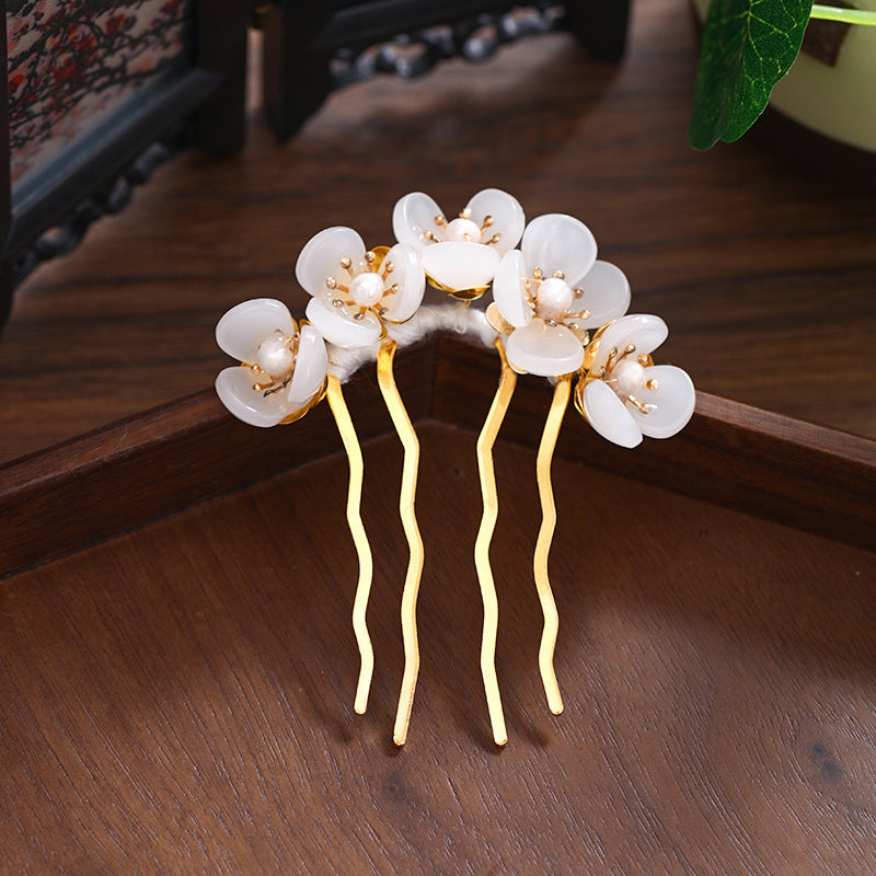 Hanfu Costume Handmade Hairpin Flower Pearl Headdress Hairpin Antique Hair Accessories