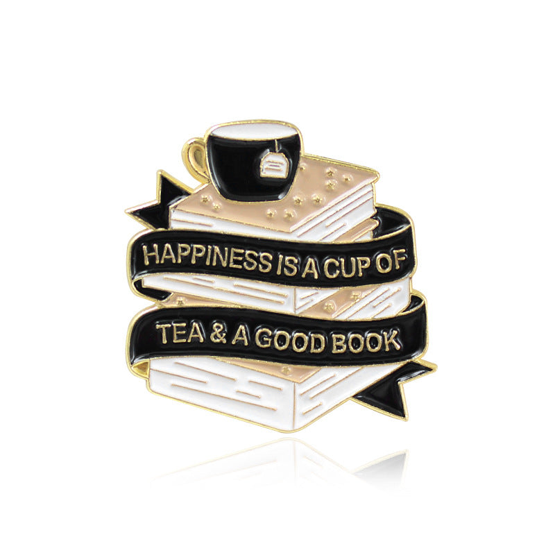 New Black White Ribbon Book Coffee Cup Brooch Creative Cartoon Jewelry Korean Tide Student Children Tide Gift Pins