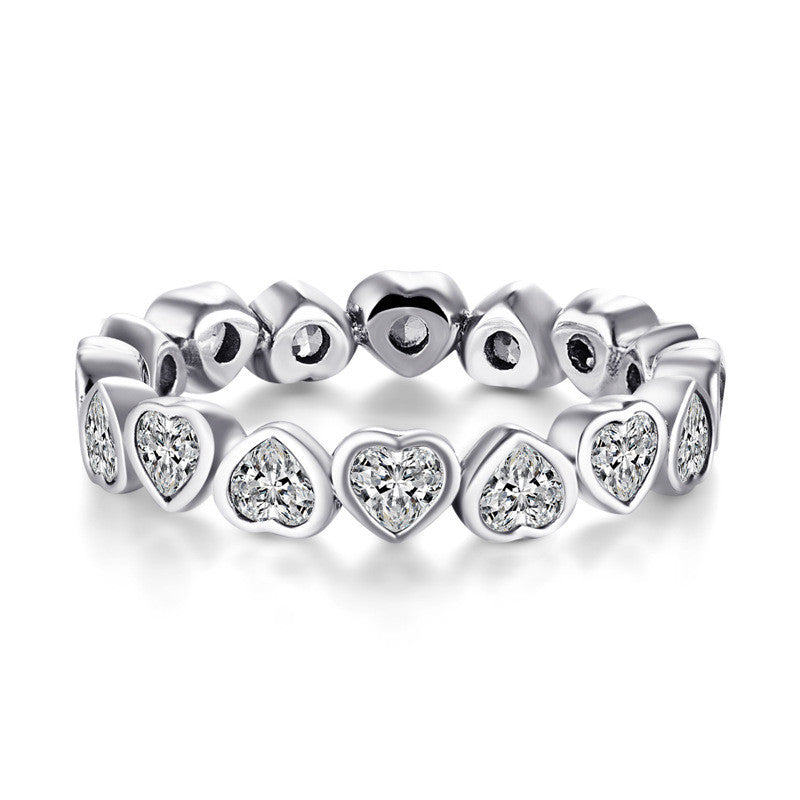 Sterling Silver Full Diamond Heart-Shaped Ring Jewelry