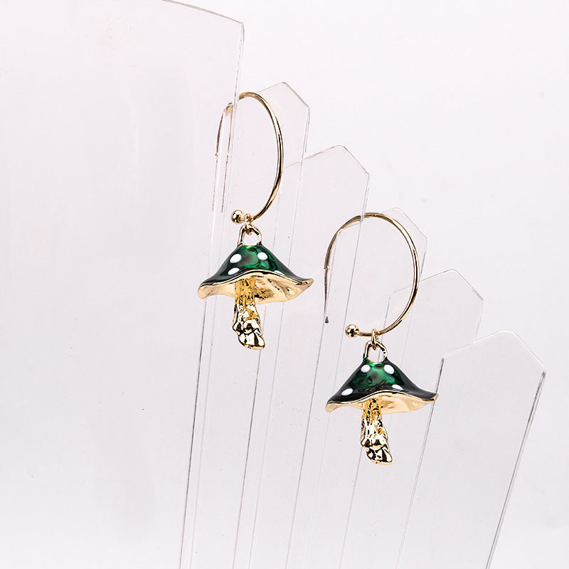 Cross-Border New Multicolor Oil Dripping Mushroom Earrings Personality Wild Earrings Metal Earrings Female ZA Earrings