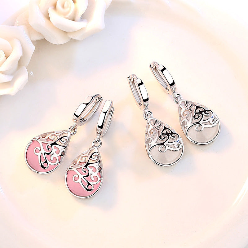 925 Silver-Plated Fashion Trend Moonlight Opal Totem Ear Jewelry Earrings Earrings Women's Wishing Pool Personality Earrings