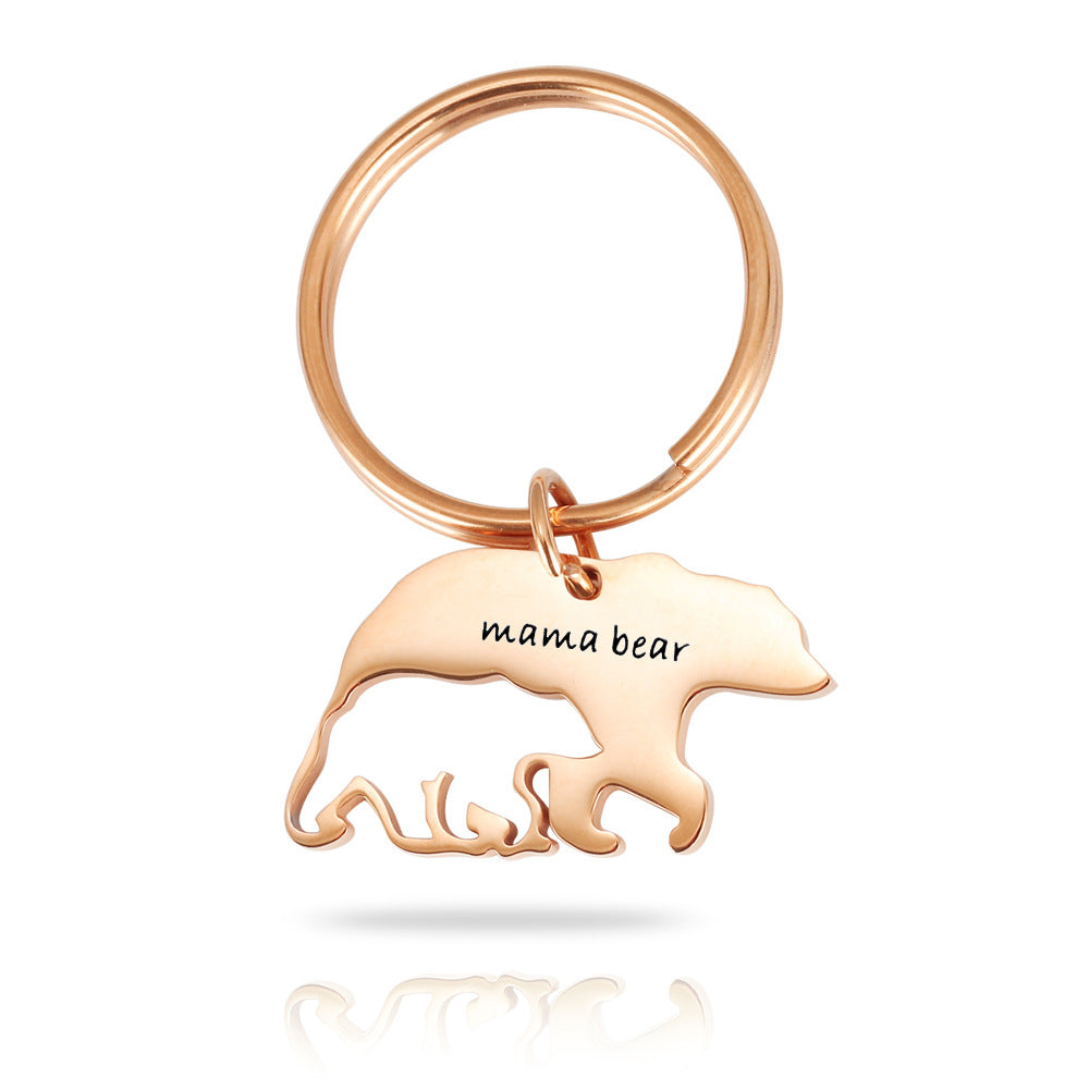 Mother's Day Jewelry Stainless Steel Keychain Mama bear Thanksgiving Mother Bear Gift With Surface Coating