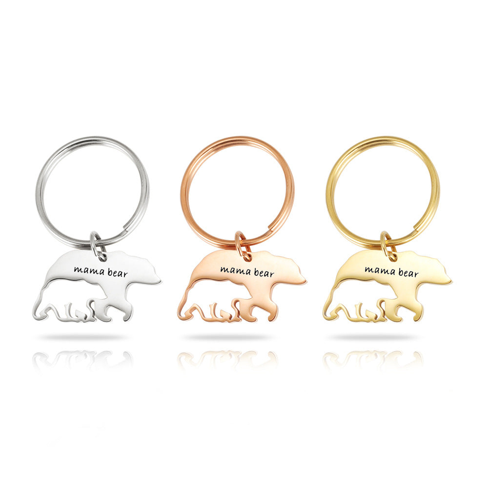 Mother's Day Jewelry Stainless Steel Keychain Mama bear Thanksgiving Mother Bear Gift With Surface Coating