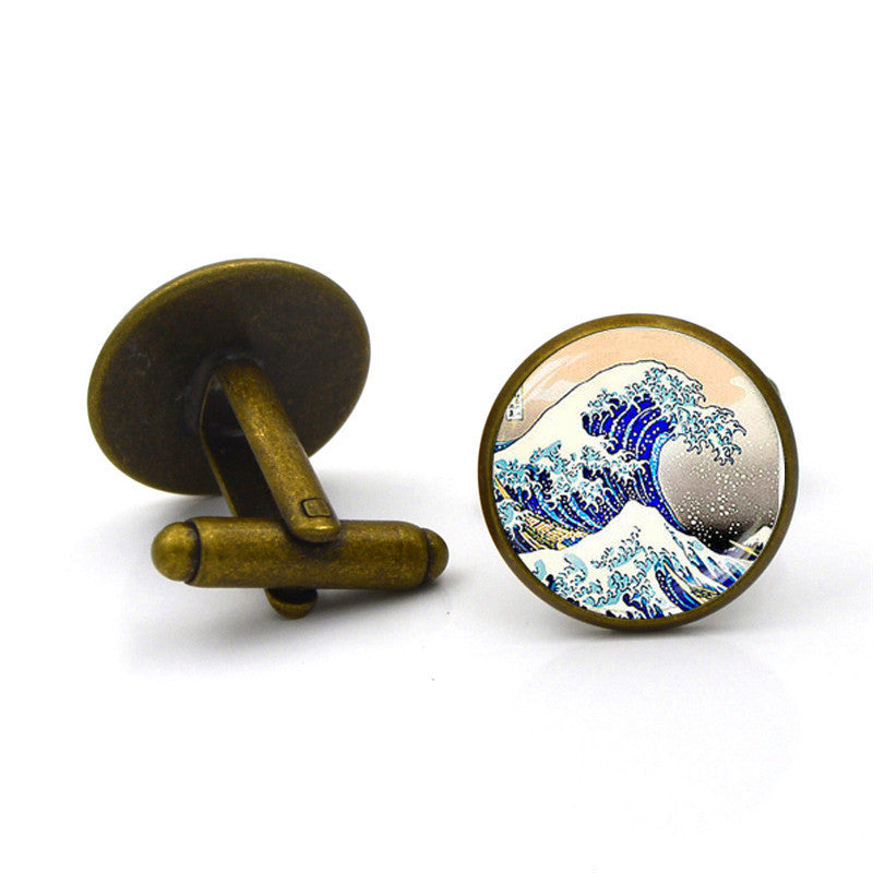 Kanagawa Time Gemstone Cufflinks French Shirt Men's Fashion Glass Cufflinks