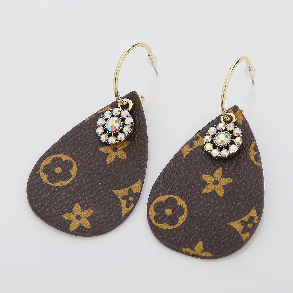 Drop-Shaped Double-Sided Pu Leather Earrings Leopard Leather Earrings