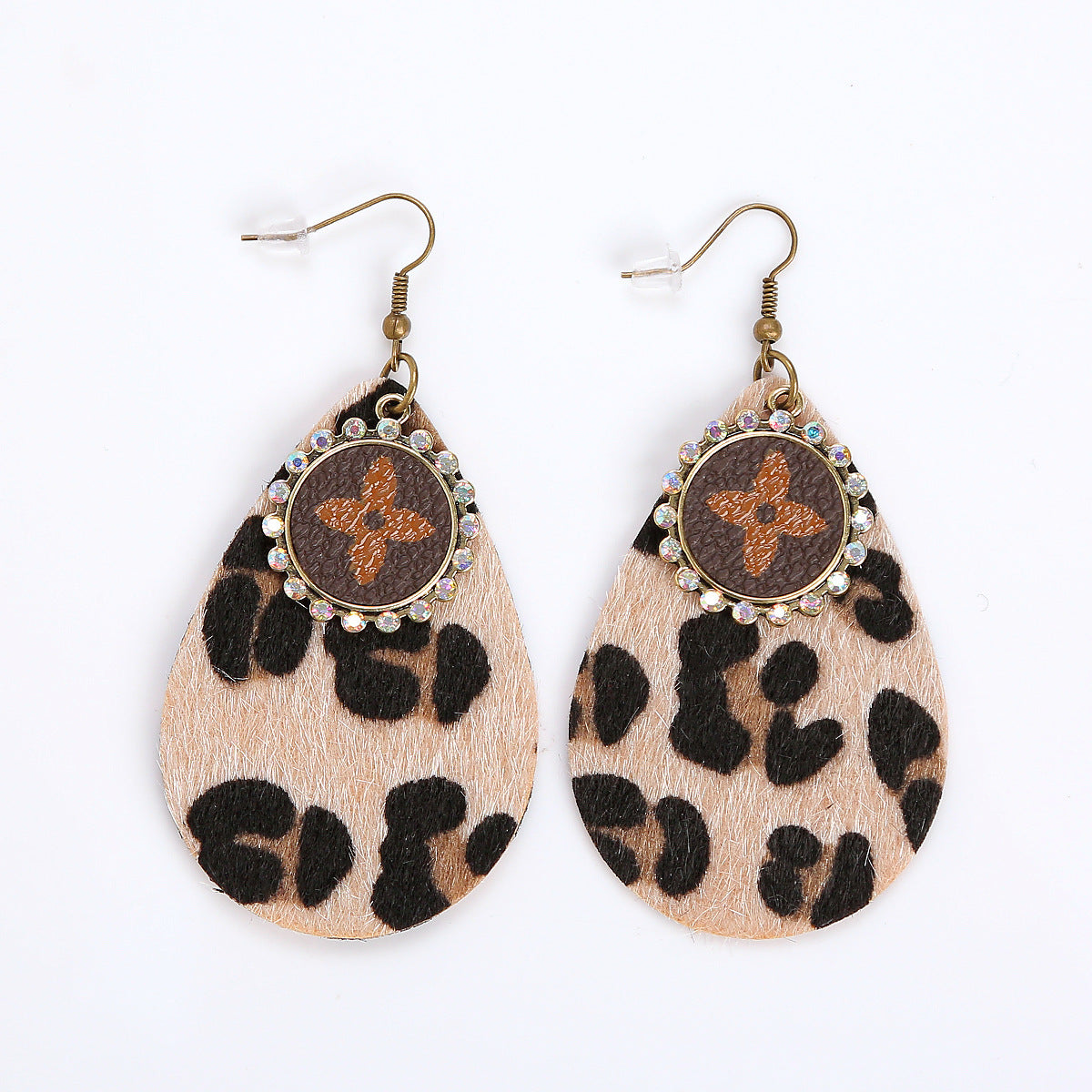 Drop-Shaped Double-Sided Pu Leather Earrings Leopard Leather Earrings