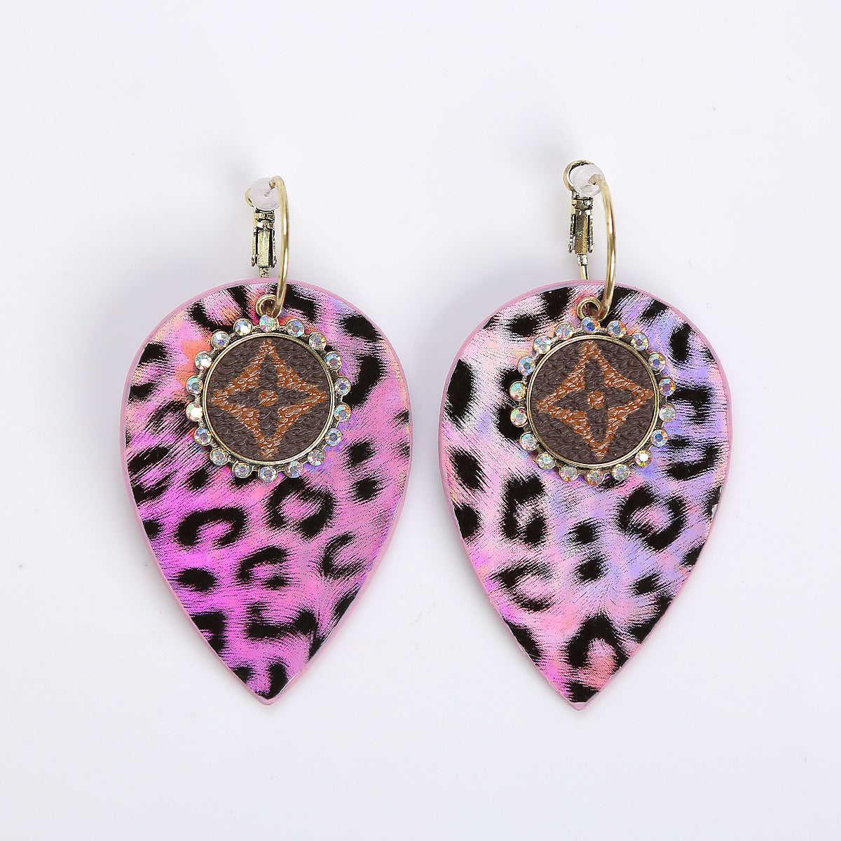 Drop-Shaped Double-Sided Pu Leather Earrings Leopard Leather Earrings