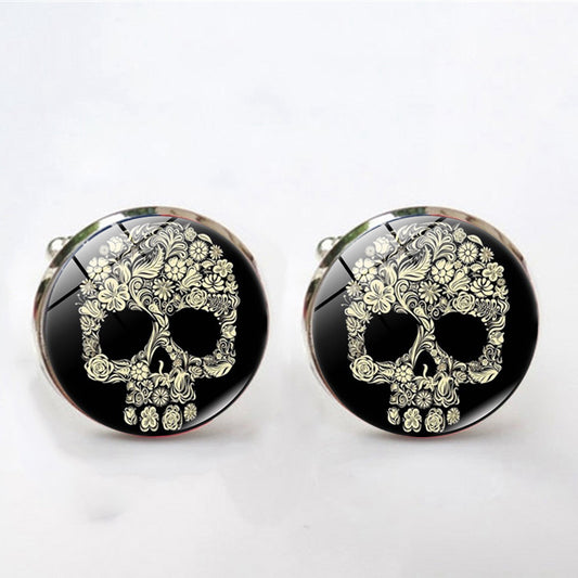 Skull Time Gemstone Men's Cufflinks Silver Metal Alloy Cufflinks