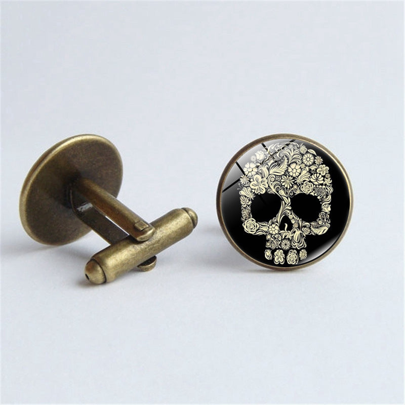 Skull Time Gemstone Men's Cufflinks Silver Metal Alloy Cufflinks