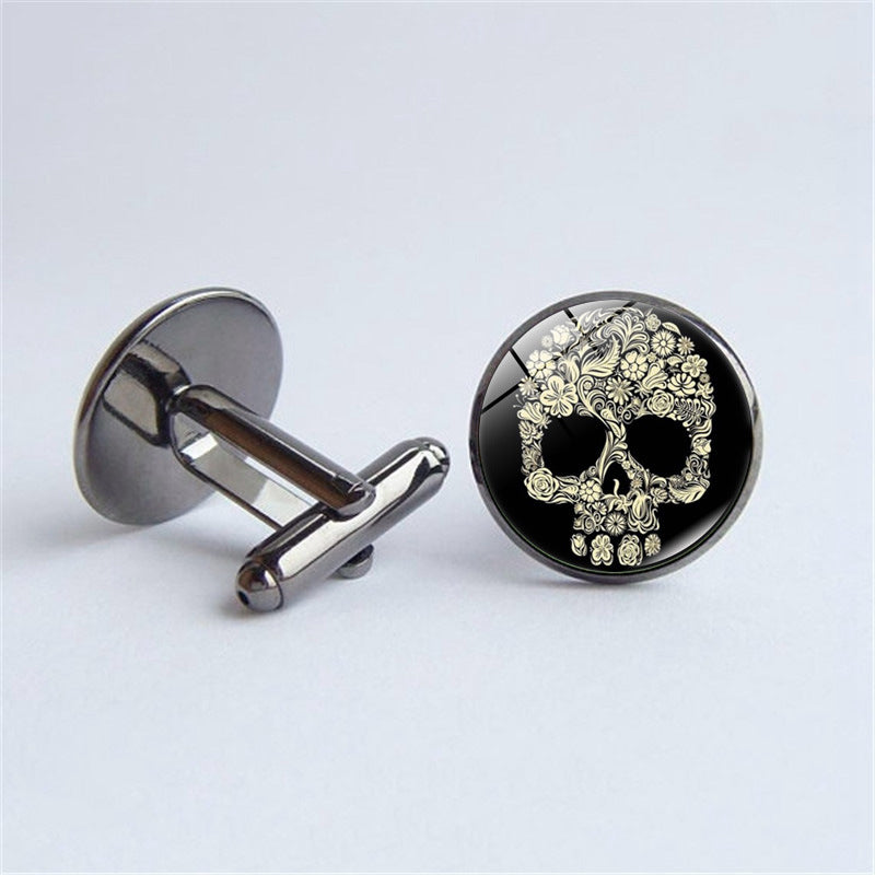 Skull Time Gemstone Men's Cufflinks Silver Metal Alloy Cufflinks