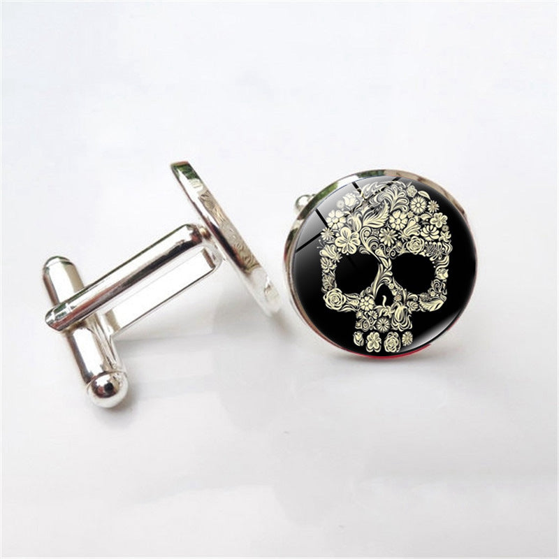 Skull Time Gemstone Men's Cufflinks Silver Metal Alloy Cufflinks