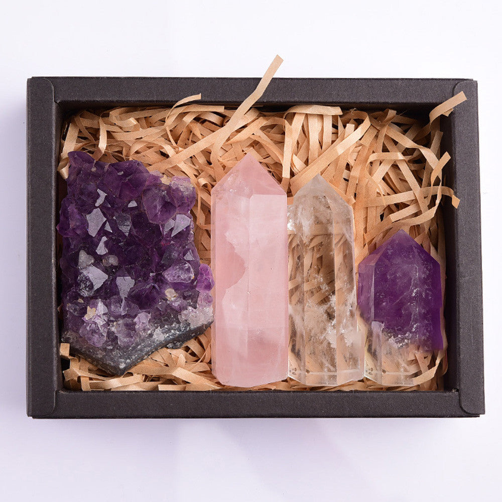 Amethyst Block Natural Crystal Hexagonal Prism Power Stone Exquisite Gift Box Packaging