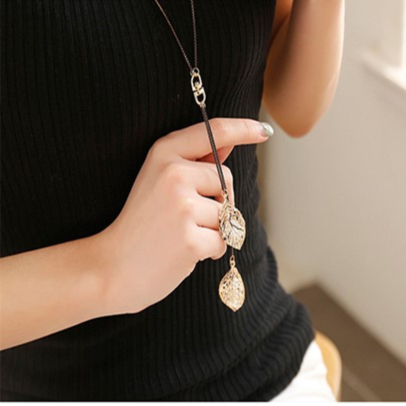 Leaf Tassel Long Necklace Women New Fashion Jewelry Black  Necklaces & Pendants