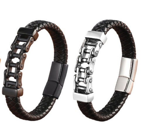 Braided Leather & Titanium Steel Bracelet