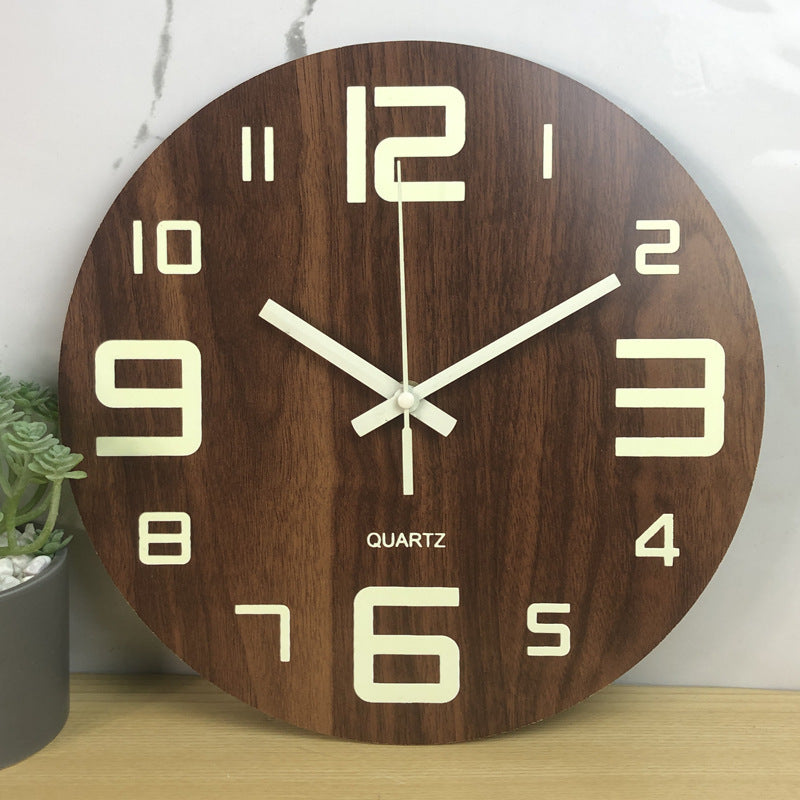 Glow In The Dark Wood Wall Clock Luminous Needle Wall Glitter Clock Modern Design Hanging Home Decor Clocks For Living Room