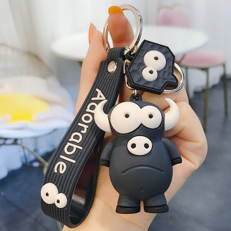 Funny Ugly Cute Eye-Eyed Elephant Keychain Cute Cartoon Epoxy Eye-Eyed Cow Car Key Chain Ring Bag Pendant