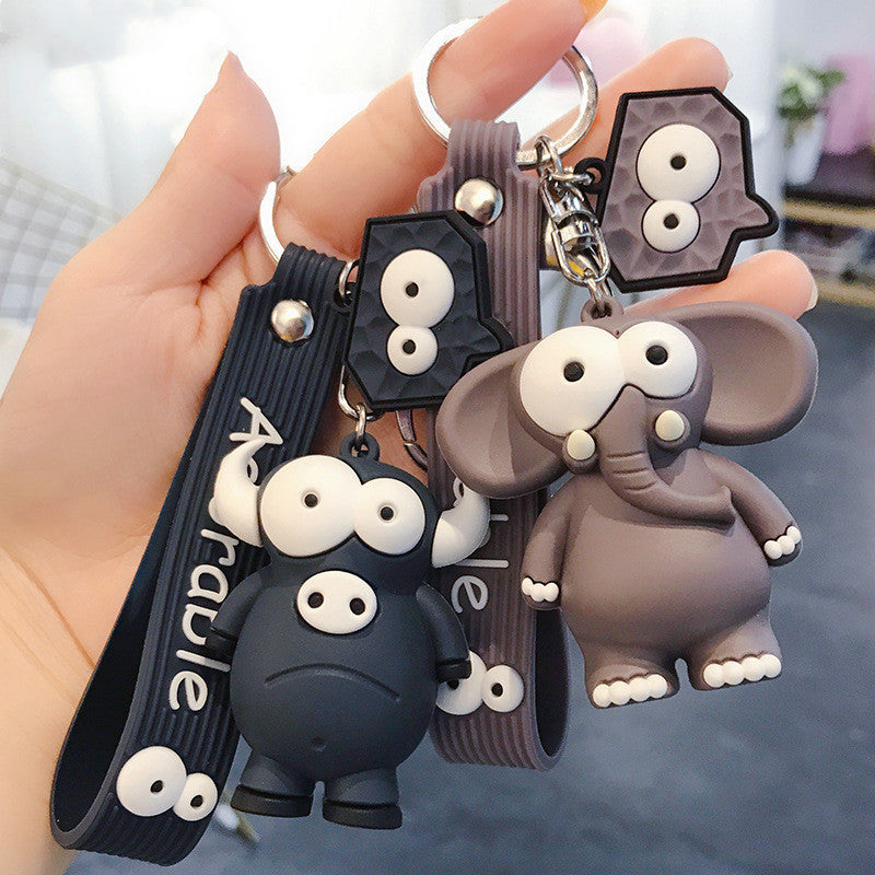 Funny Ugly Cute Eye-Eyed Elephant Keychain Cute Cartoon Epoxy Eye-Eyed Cow Car Key Chain Ring Bag Pendant