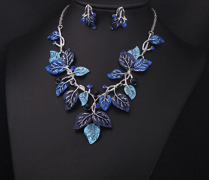 Europe and the United States big jewelry sets, color leaves, short clavicle necklace, bridal dress, female fashion accessories wholesale