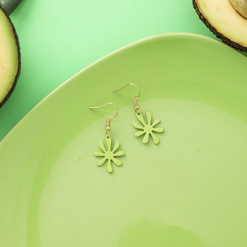 Net Red Popular Avocado Earrings Flower Retro Green Fresh