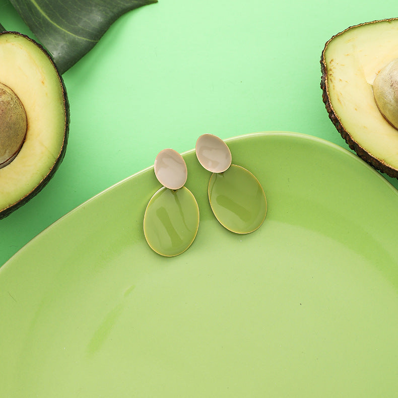 Net Red Popular Avocado Earrings Flower Retro Green Fresh