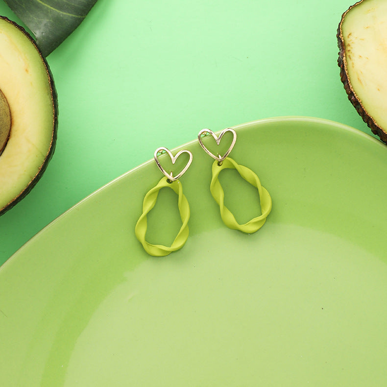 Net Red Popular Avocado Earrings Flower Retro Green Fresh